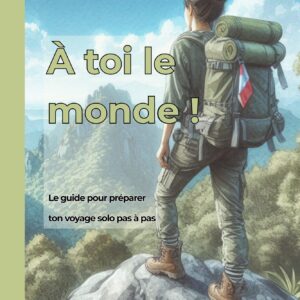 Couverture du livre À toi le monde, guide de préparation au voyage solo pour femmes, sac à dos et paysage de montagne
