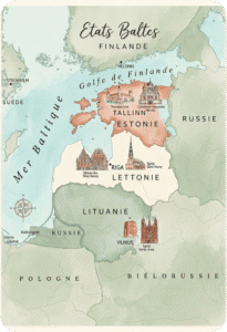 Carte illustrée des Etats Baltes, Estonie, Lettonie, Lituanie